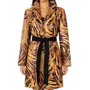 Vintage Y2K PVC Mixed Animal Print Trench Coat Tiger Leopard sz 8